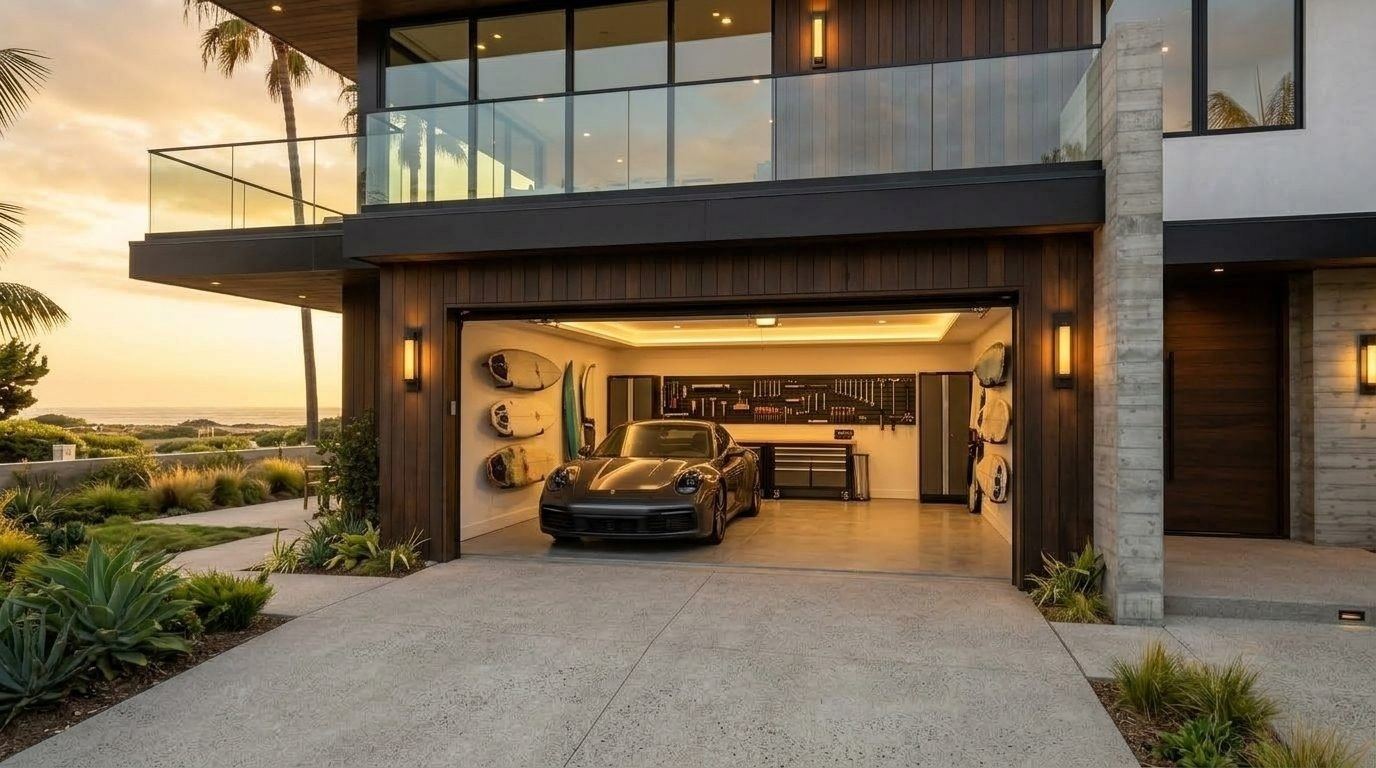 Anderson and Taylor Garage Door Service Overhead Garage Door Gliding Open in Granada Hills, CA